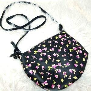 Cute Pink and Black Floral Vinyl Crossbody